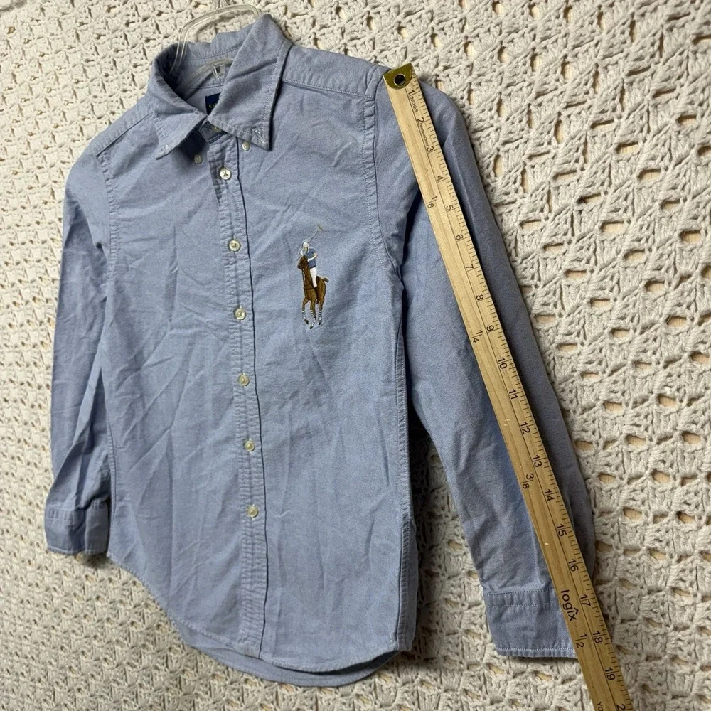 Ralph Lauren Big Pony Oxford Shirt Youth Sz M 10-12 Blue Brown Button Down
